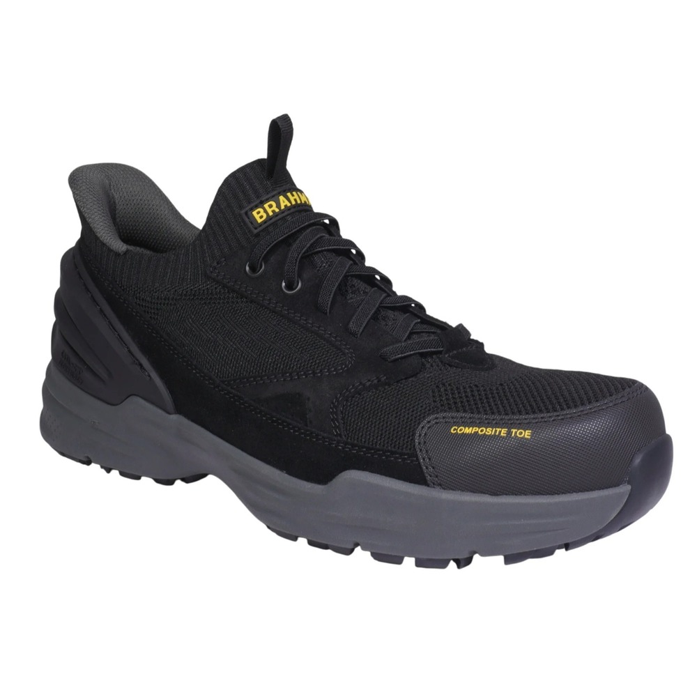 Men's 7 Brahma Work Boots coil on composite toe slip on Black‎ light weight shoe